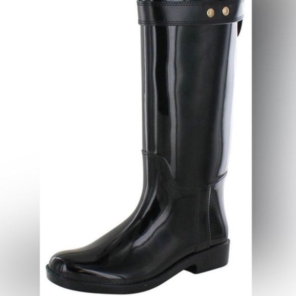 COACH New York Women s 7 M Black Rubber Knee High Pull-On Rain Boots - Picture 2 of 3